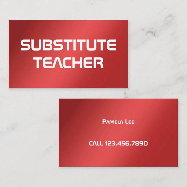 Tarjeta De Visita Profesor Sustituto Rojo a Disposición (Anverso / Reverso)