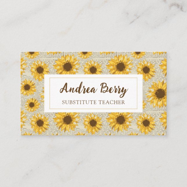 Tarjeta De Visita Profesor sustituto Vintage Sunflower (Anverso)