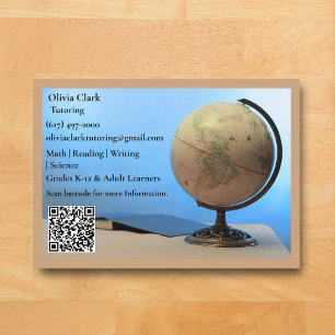 Tarjeta De Visita Profesor Tutor Maestro Globo Código QR Libro Aula