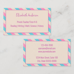 Tarjeta De Visita Profesor/Tutor privado de color beige rosado y ray