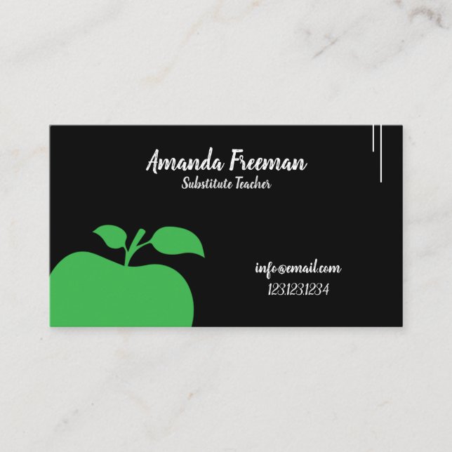 Tarjeta De Visita Profesor único sustituto de Apple en tablero negro (Anverso)