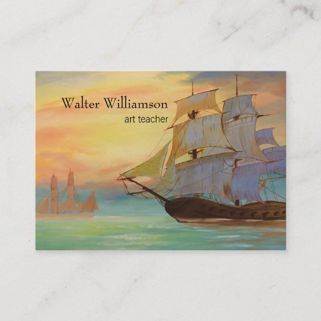 Tarjeta De Visita Profesora de arte, Bella Artes Sunset Sailing Ship (Anverso)