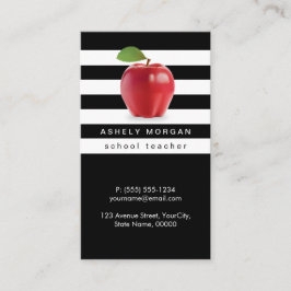 Tarjeta De Visita Profesora de escuela Apple Elegant Black White Str