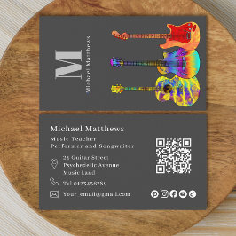 Tarjeta De Visita Profesora de guitarra, código QR y Personalizado d