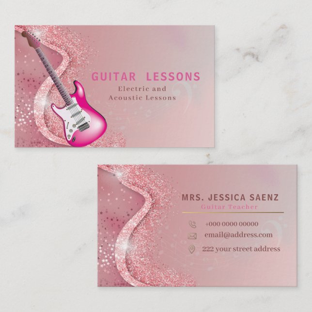 Tarjeta De Visita Profesora de guitarra moderna Lecciones eléctricas (Anverso / Reverso)