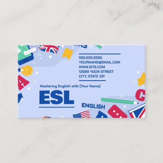 Tarjeta De Visita Profesora de inglés ESL (Anverso)