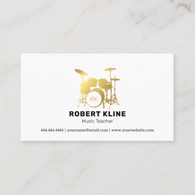 Tarjeta De Visita Profesora de música de tambores | Drummer de oro (Anverso)
