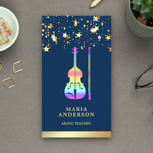 Tarjeta De Visita Profesora de Música de Violín Arcoíris de Hoja de 