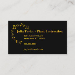 Tarjeta De Visita Profesora de Música Gold and Black Musical Notes