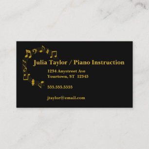Tarjeta De Visita Profesora de Música Gold and Black Musical Notes