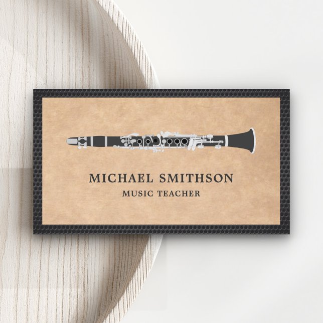 Tarjeta De Visita Profesora de música rustica Kraft Black Clarinet (Subido por el creador)