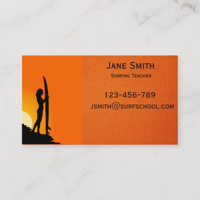 Tarjeta De Visita Profesora de Surf School (Anverso)