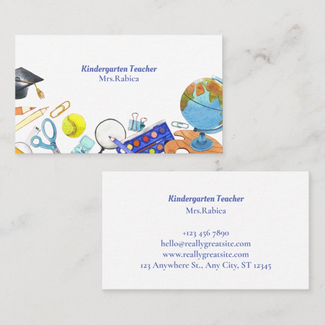 Tarjeta De Visita Profesora de Watercolor Kindergarten (Anverso / Reverso)