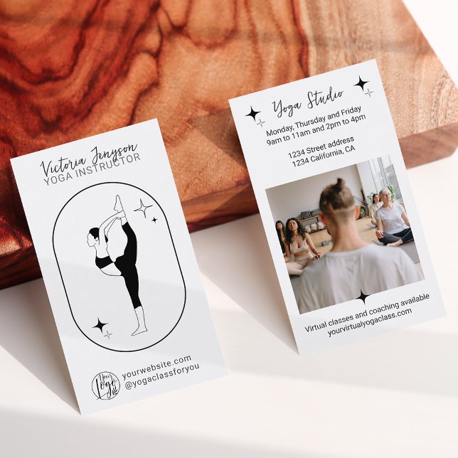 Tarjeta De Visita Profesora de Yoga de estrella blanca negra (Subido por el creador)