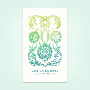 Tarjeta De Visita Profesora de Yoga Floral Boho Verde Lima y Turques