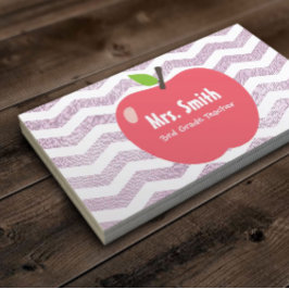 Tarjeta De Visita Profesora escolar Girly Chevron tira una gran manz