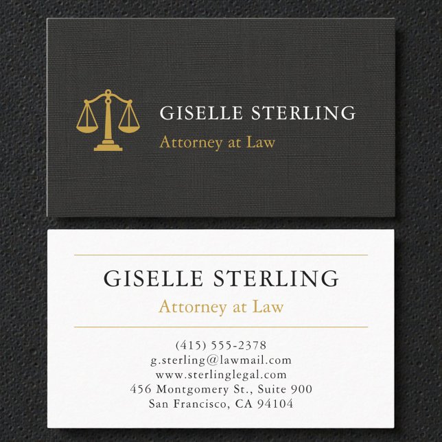 Tarjeta De Visita Professional Attorney Law Firm Linen Black Gold (Subido por el creador)