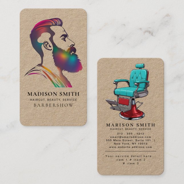 Tarjeta De Visita Professional Barber Minimalist Barbershop Rustic (Anverso / Reverso)