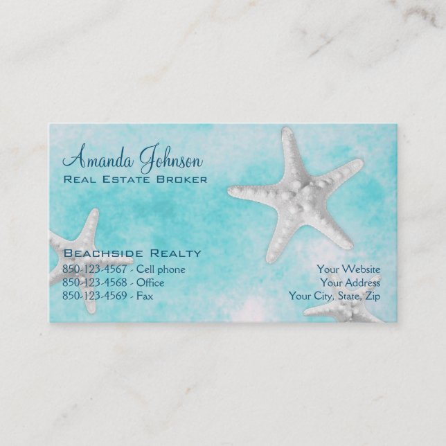 Tarjeta De Visita Professional Beach Inmobiliaria Starfish Blue (Anverso)