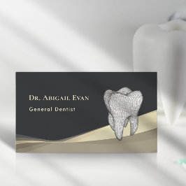 Tarjeta De Visita Professional Black and Gold 3D Tooth Icon Dentist