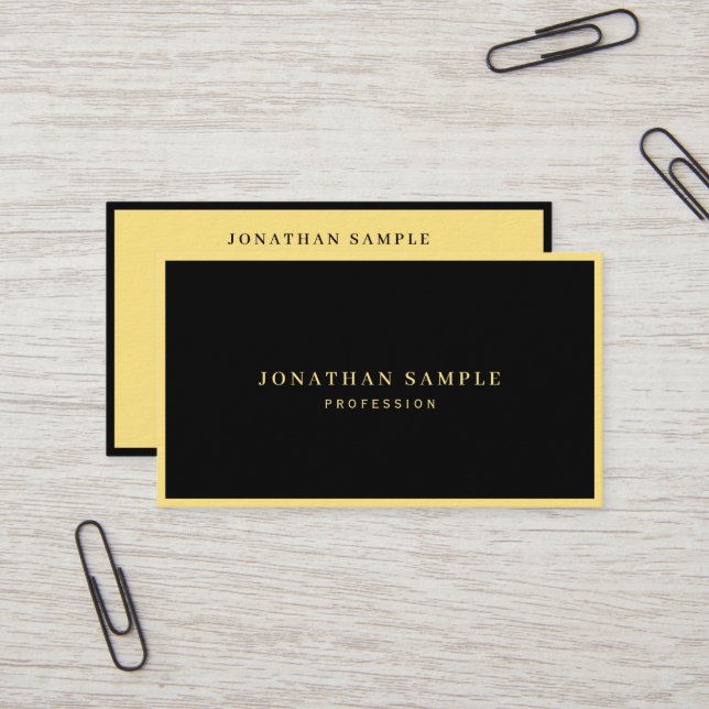 Tarjeta De Visita Professional Black & Gold Elegant Luxury Thick (Anverso/Reverso In Situ)