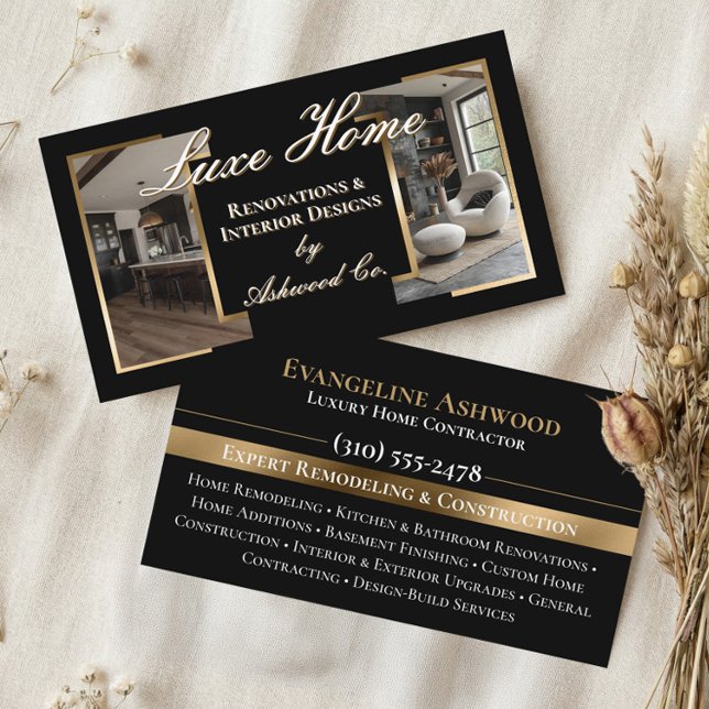 Tarjeta De Visita Professional Black Gold Home Remodeling Contractor (Professional Black Gold Home Remodeling Contractor Business Card)