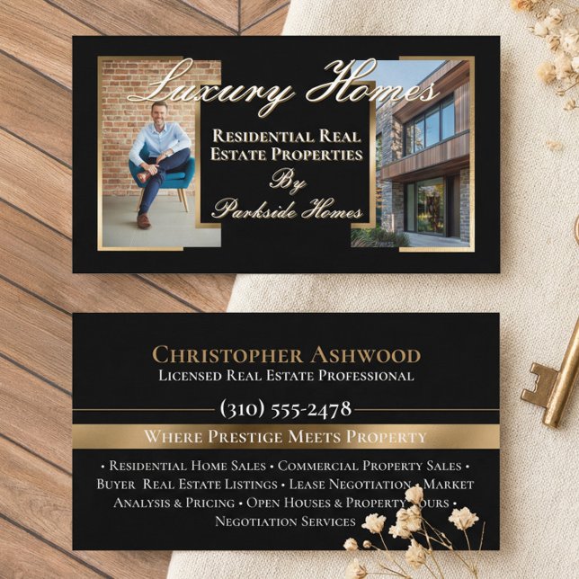 Tarjeta De Visita Professional Black Gold Real Estate Agent Photo  (Professional Black Gold Real Estate Agent Photo Business Card)