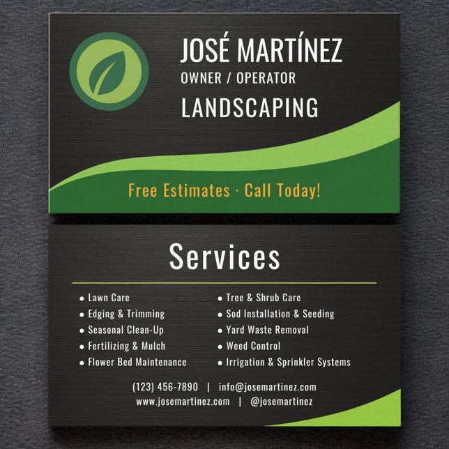 Tarjeta De Visita Professional Black Metallic Landscaping Lawn Care (Subido por el creador)