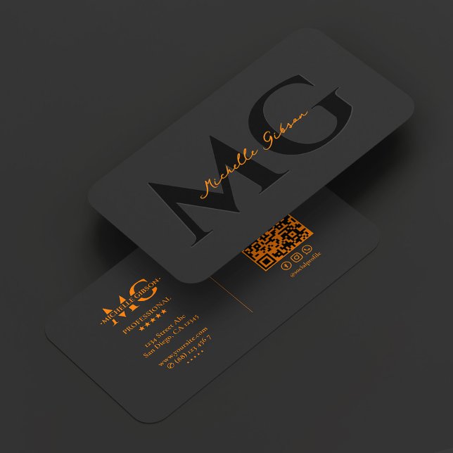 Tarjeta De Visita Professional Black Orange Minimal Initials (Professional Black Orange Minimal Initials Business Card
)