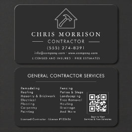 Tarjeta De Visita Professional Black & Silver Contractor QR Code