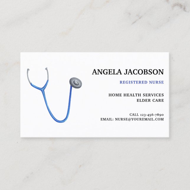 Tarjeta De Visita Professional Blue Stethoscope Nurse Business Card (Anverso)