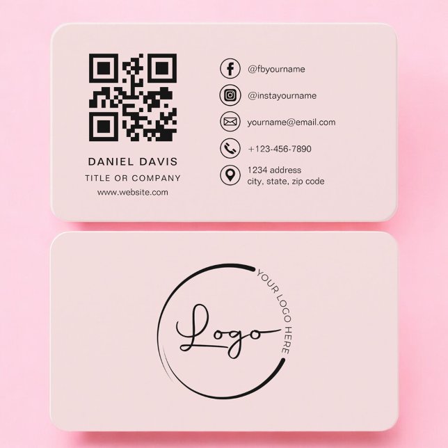 Tarjeta De Visita Professional Blush Pink Logo QR Code (Subido por el creador)
