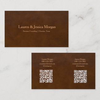 Tarjeta De Visita Professional Brown Leather With 2 Names & Contact