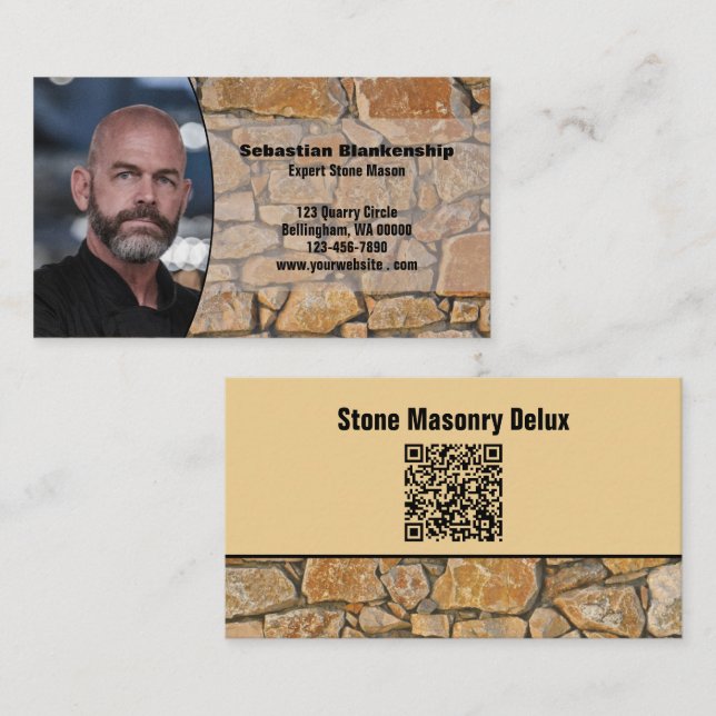 Tarjeta De Visita Professional Business Photo Stone Wall & QR Code (Anverso / Reverso)