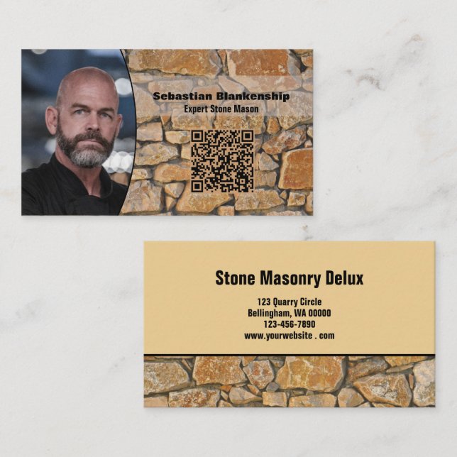 Tarjeta De Visita Professional Business Photo Stone Wall & QR Code (Anverso / Reverso)