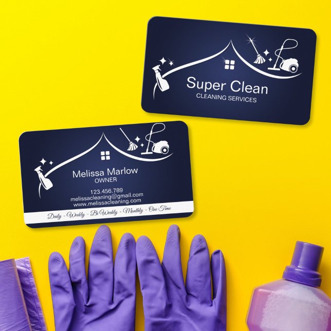 Tarjeta De Visita Professional Cleaning House Services (residential and commercial cleaning services business card with cleaning logo)