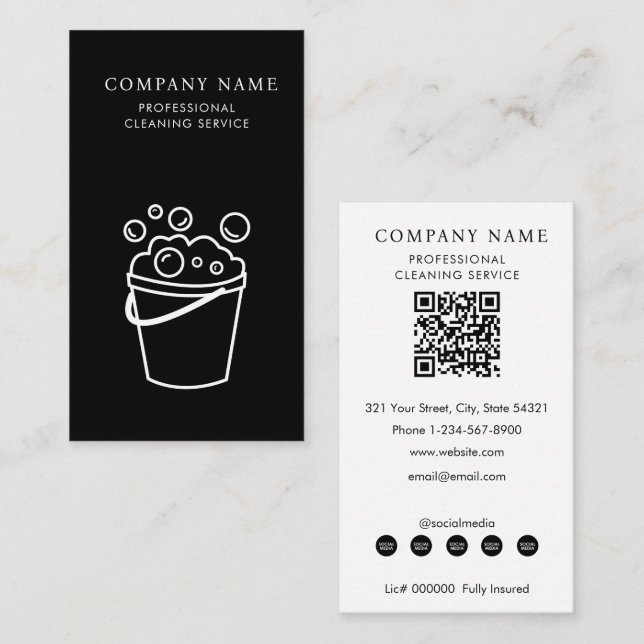Tarjeta De Visita Professional Cleaning Services Logo Modern Black (Anverso / Reverso)