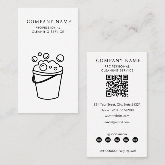 Tarjeta De Visita Professional Cleaning Services Logo Modern White (Anverso / Reverso)