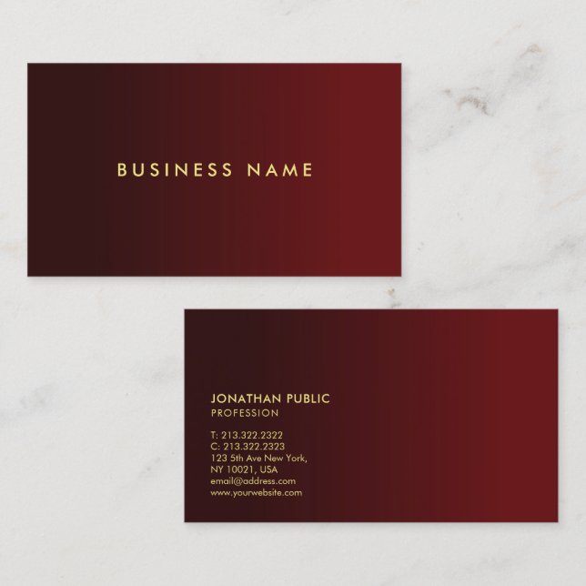 Tarjeta De Visita Professional Elegant Modern Red And Gold Template (Anverso / Reverso)