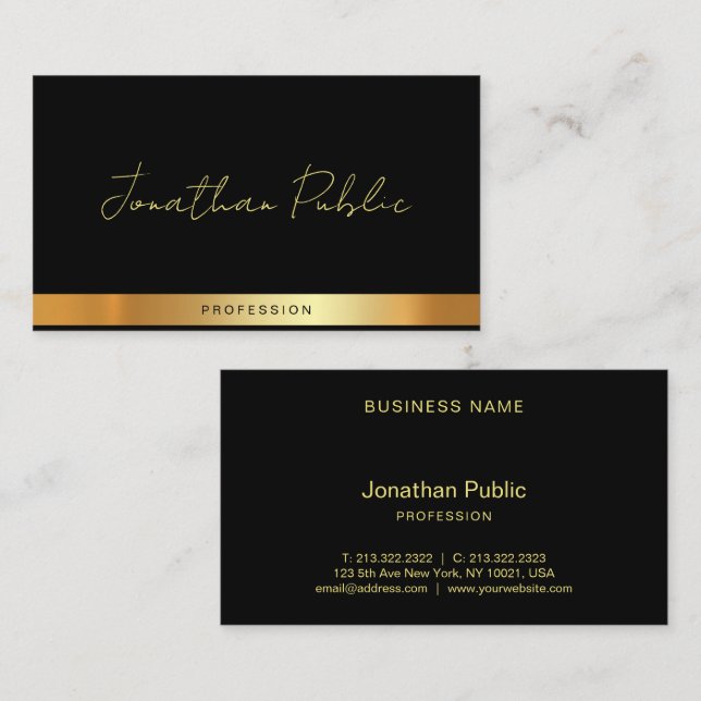 Tarjeta De Visita Professional Elegant Typography Name Black Gold (Anverso / Reverso)