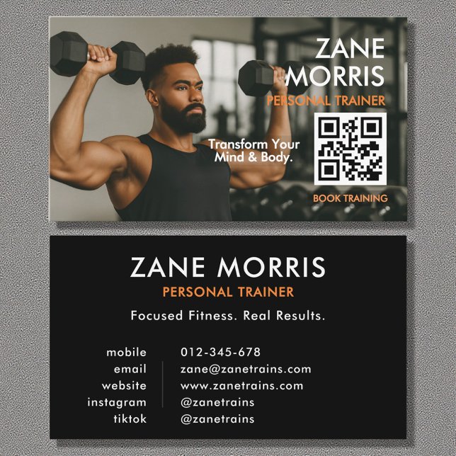Tarjeta De Visita Professional Fitness Coach Photo QR Code (Subido por el creador)