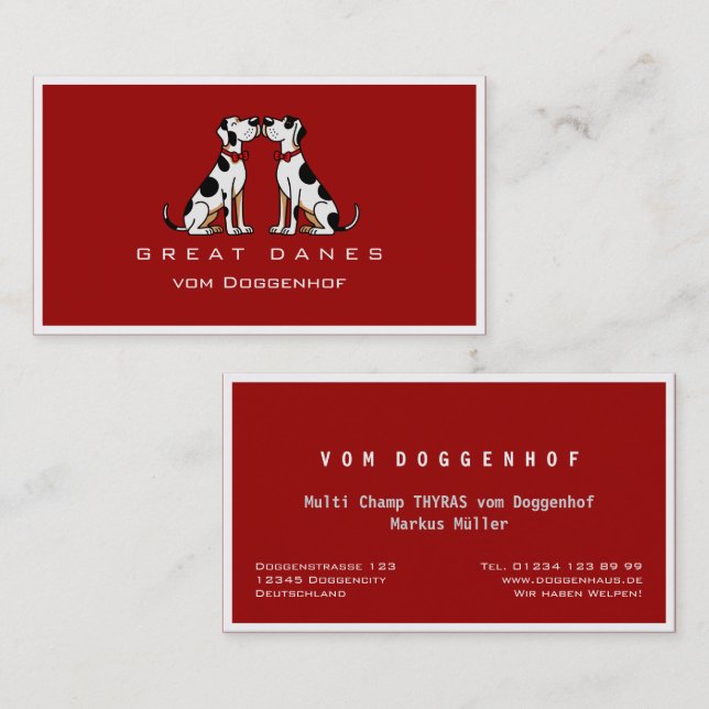 Tarjeta De Visita Professional Great Dane (Anverso / Reverso)