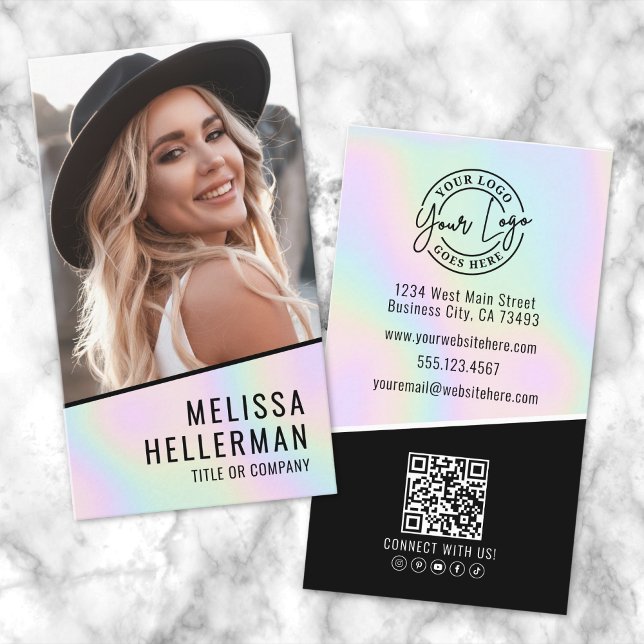 Tarjeta De Visita Professional Holographic Photo Logo Vertical (Professional Holographic Photo Logo Vertical Business Card)