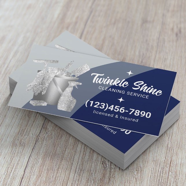 Tarjeta De Visita Professional House Cleaning Service Blue Silver (Subido por el creador)
