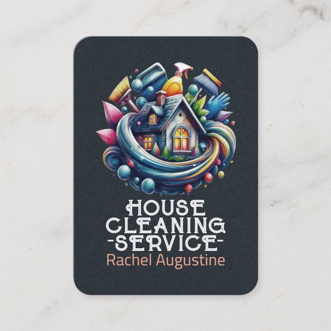 Tarjeta De Visita Professional House Cleaning Service Housekeeping (Anverso)