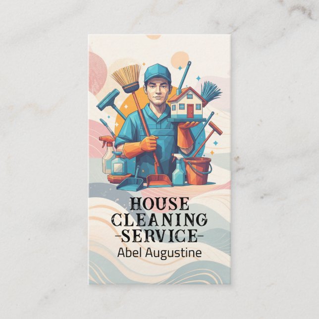 Tarjeta De Visita Professional House Cleaning Service Housekeeping (Anverso)