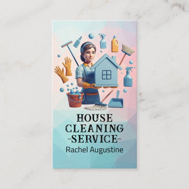 Tarjeta De Visita Professional House Cleaning Service Housekeeping (Anverso)