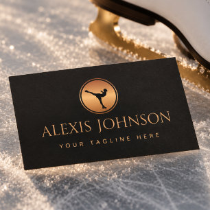 Tarjeta De Visita Professional Ice Skating Coach Gold & Black Logo