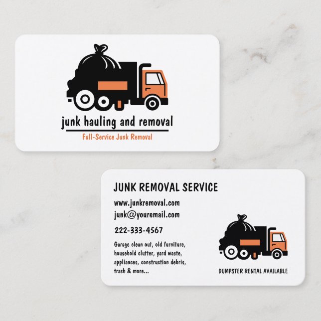 Tarjeta De Visita Professional Junk Hauling Trash Removal  (Anverso / Reverso)