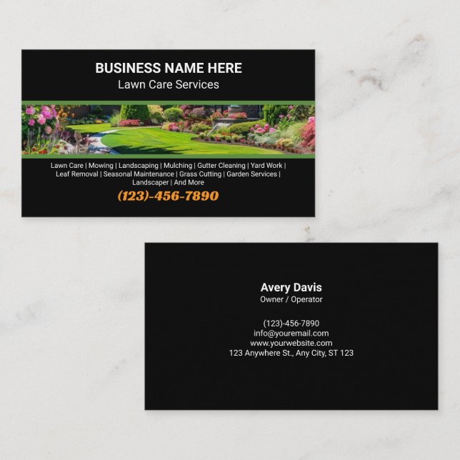 Tarjeta De Visita Professional Lawn Care Landscaping Garden Services (Anverso / Reverso)